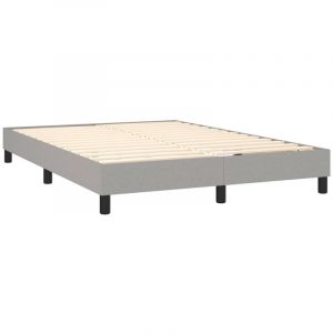 Décoshop26 Sommier à lattes sur pieds cadre de lit 140x190 cm tissu gris clair TDL0207198