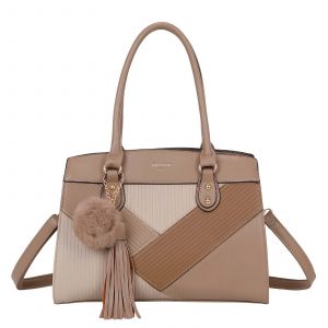 Sac &agrave; Main pour Femme Cl&eacute;o Effet Grain&eacute; avec Pompon D&eacute;coratif et Bandouli&egrave;re Gallantry Taupe