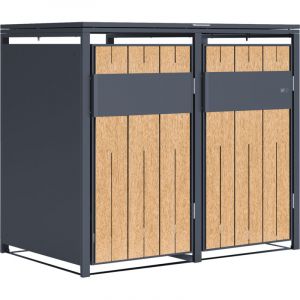 Axi Luke Cache Poubelle en M&eacute;tal, Anthracite/Effet Bois - Abri poubelle pour 2 conteneurs - Max. 240L - Abri Poubelle Ext&eacute;rieur avec Excellente