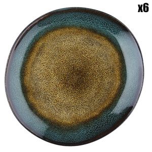 6 Assiettes en Grès Island kaki/bleu - D.20.5 cm