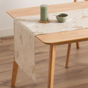 GAMUSI Chemin de Table de Noël Jacquard Fil doré Table Salle à Manger Cuisine décoration de Noël Beige/Or 45 x 135 cm