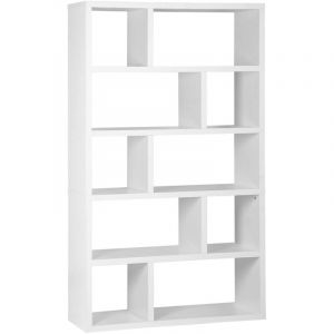 Etag&egrave;re biblioth&egrave;que asym&eacute;trique 5 niveaux 10 compartiments. casiers. effet bois blanc. L 111.2 x P 39 x H 190cm