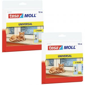 Tesa Moll Universal Portes et Fenêtres – Joint d'Isolation Thermique Adhésif en Mousse – Peut Être Utilisé comme Anti-Bruit – Comble des Espaces de 1 à 5 mm – Blanc- 10m:9mm - Lot de 2