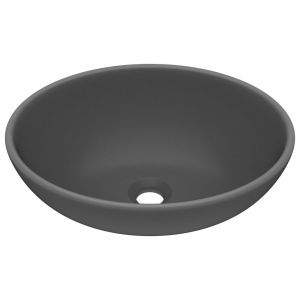 Image de Lavabo vasque ovale de luxe 40x33 cm c&eacute;ramique gris fonc&eacute; mat 02_0002670