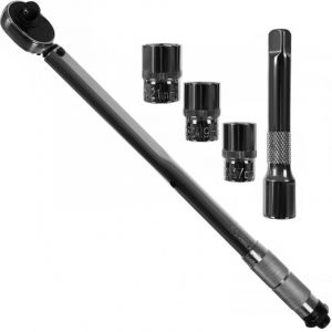 Ensemble avec clé dynamométrique, bras d'extension et douilles