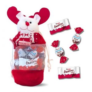 KINDER Noël Petit sac Renne de Noël Rouge garni de 30 KINDER Schokobons et Mini-Bueno Prêt à Offrir