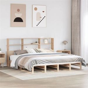 VidaXL Lit biblioth&egrave;que sans matelas 180x200 cm bois massif, lit, meuble de chambre &agrave; coucher, lit avec rangement, lit double, lit en bois, sommier
