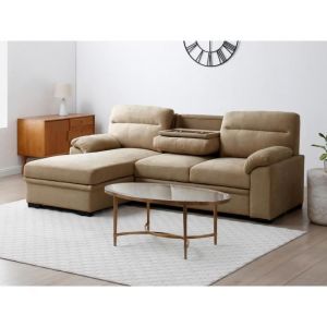 Canapé d'angle gauche convertible en tissu beige ulenio