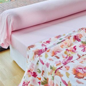 Drap plat en coton VALSE FLEURIE motif pivoines rose