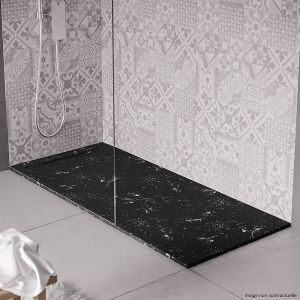 Receveur de douche en pierre naturelle extra plat à poser 70x80cm - blanc et noir marbre - ORIGINE