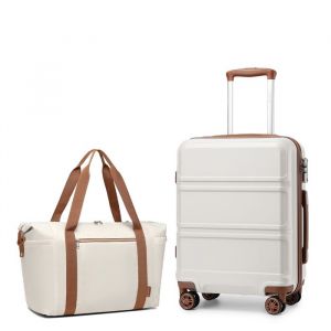 Kono Set de 2 Valises de Voyage Rigide Bagage Cabine 55x40x22cm à 4 roulettes avec Serrure TSA + Sac de Voyage Ryanair, Crème