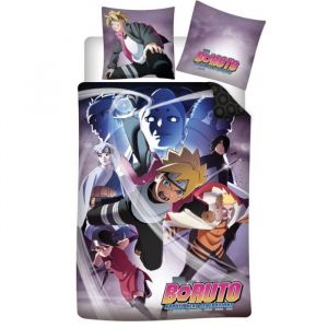 Aymax Boruto - Parure de Lit Enfant Manga Coton, Housse de couette 140x200 cm, une Taie d’oreiller 65x65 cm