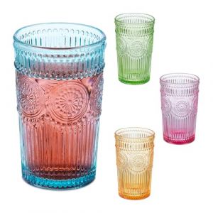 Relaxdays Verre à Boire, en Lot de 4, Convient au Lave-Vaisselle, Design Vintage, capacité : 360 ML, teinté