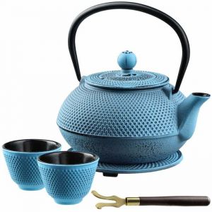 Th&eacute;i&egrave;re en Fonte KADAX Teramo 850ML + 2 Tasses - Design Oriental Bleu