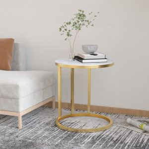 VidaXL Table d'appoint Doré et marbre blanc 45 cm Verre trempé