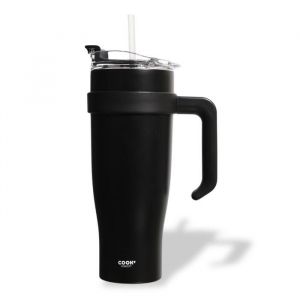 Mug Isotherme avec Paille et Poignée Ergonomique - Gourde XXL en Inox pour conserver vos boissons chaude ou froid Coloris Noir