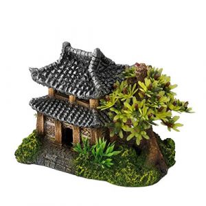 Ebi Décor Maison asiatique avec des plantes - 14x9x10 cm - Pour aquarium