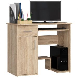 Bureau d'ordinateur Akord jay Chêne Sonoma 90 cm 1 porte 1 tiroir façade Chêne Sonoma 3 étagères 90x50x74 cm
