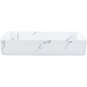 Beliani Lavabo en Céramique 61 x 35 cm Effet Marbre Comptoir Evier Rectangulaire Salle de Bain Blanc Hopi