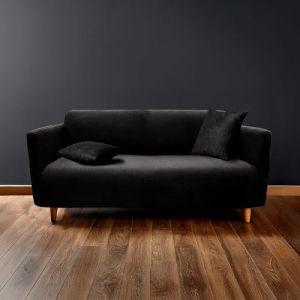 Douceur d'Int&eacute;rieur, Housse de canap&eacute; (180-230 cm) Sacha Noir, Polyester Gaufr&eacute; Extensible