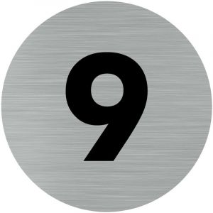 Signaletique.biz France - Pictogramme chiffre 9 (Q0312). Numéro de porte 9. Autocollant souple effet alu brossé ou plaque de porte alu brossé ep 2mm