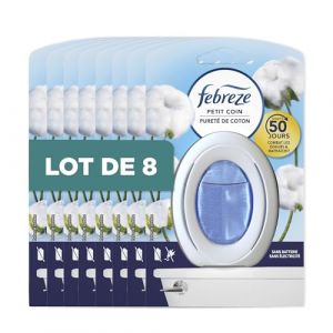 Febreze Petit Coin Et Salle De Bains, Pureté De Coton (8 x 7,5ml), Liquide Désodorisant En Continu Pour Élimination Et Prévention Des Odeurs