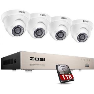 Zosi 1080P Caméra de Surveillance avec h.265+ 4in1 DVR 8CH 1080N 1TB DVR Alerte Instantanée App Gratuite Détection de Mouvement