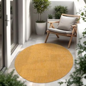 Paco Home Tapis Intérieur Et Extérieur Balcon Terrasse Tapis Cuisine Monochrome Moucheté, Dimension:160 cm Rond, Couleur:Jaune