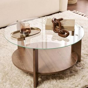 Pier Import - Table basse verre double plateau - effet bois de noyer salta
