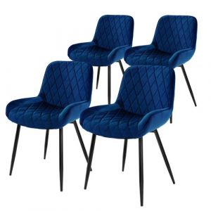 ML-Design Lot de 4 Chaises de Salle &agrave; Manger - Bleu Fonc&eacute; - Style R&eacute;tro - Assise