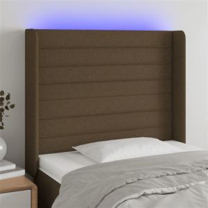 VidaXL Tête de Lit à LED Meuble de Chambre à Coucher Accessoire de Lit Simple Tête de Cadre de Lit Intérieur Marron Foncé 83x16x118/128 cm Tissu