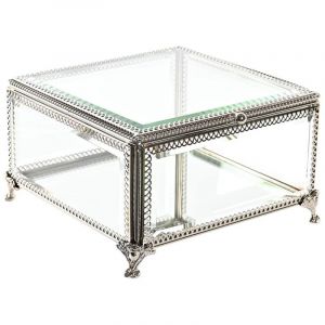 Bo&icirc;te &agrave; bijoux DKD Home Decor Verre M&eacute;tal 16 x 16 x 10 cm Argent&eacute; Transparent