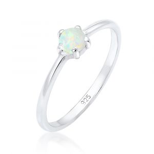 Elli Bague Femmes Bande Basique G&eacute;o avec Opale Synth&eacute;tique en Argent Sterling 925