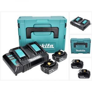 Makita Power Source Kit 18 V : 2x BL 1830 B Batteries 3,0 Ah + DC 18 SH Chargeur double + Makpac (197599-5) (199687-4)