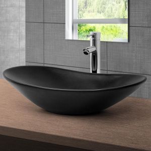 ML-Design Lavabo en C&eacute;ramique Noir Mat, 63x36x15,5 cm, Design Ovale, Vasque &agrave; Poser