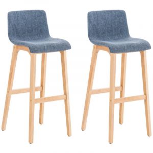 CLP Lot de 2 tabourets de bar Hoover en tissu Pieds Bois nature, Bleu