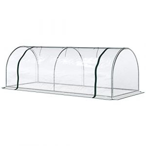 Outsunny Serre de jardin tunnel 2,5L x 1l x 0,8H m grande porte zipp&eacute;e b&acirc;che pvc transparent m&eacute;tal &eacute;poxy vert