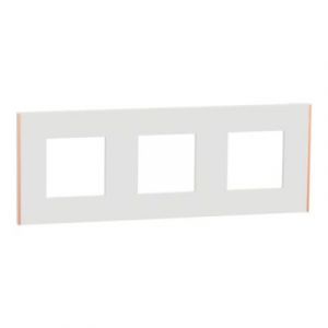 Schneider Electric Unica Déco Subtil - Plaque de finition - Blanc liseré cuivre - 3P - horiz vert (NU600642)