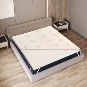 Surmatelas 90 x 200 cm en Latex Naturel Tissu en Bambou Respirant et Déhoussable Hauteur 5 cm Correcteur de Matelas - The White Stone