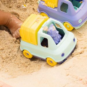 Le camion poubelle de mr renard, made in france en matière recyclée, turquoise