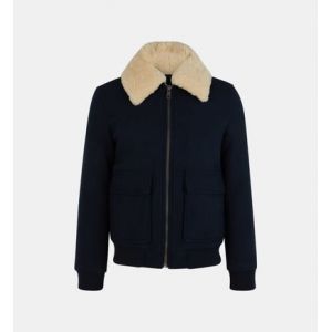 Galeries Lafayette Blouson aviateur Laviator col en laine Bleu