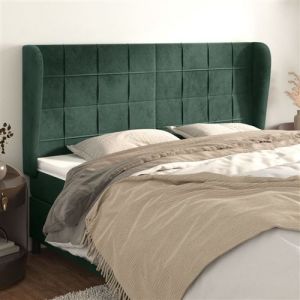 VidaXL Tête de lit avec oreilles Vert foncé 203x23x118/128 cm Velours Dark green