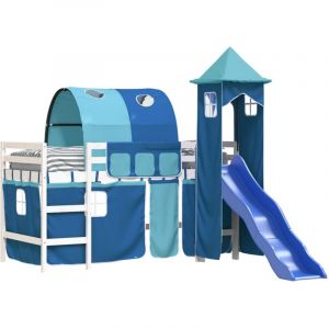 VidaXL Lit mezzanine enfants avec tour bleu 90x190 cm bois pin massif