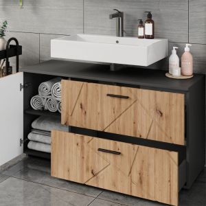 Meuble sous vasque Irma, Anthracite/Artisan, 120.1x60.6cm avec 2 tiroirs et 1 porte, Vicco