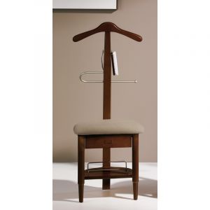 Image de Pegane Valet de Nuit/Chaise Noyer en hêtre massif avec plateau porte chaussures, tiroir et accessoires pour chaussures, 41 x 45 x 115 cm -