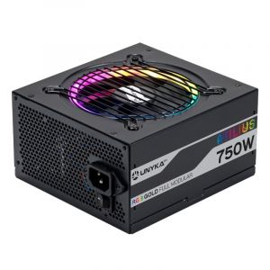 UNYKAch Alimentation ATX ATILIUS 750W Black Full Modulaire avec éclairage RVB, efficacité 90%, Ventilateur de 120 mm Ultra-Silencieux et Protection Contre Les surintensités