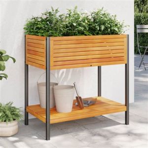 Image de VidaXL Jardini&egrave;re et &eacute;tag&egrave;re 80x45x80 cm bois massif d'acacia et acier, jardini&egrave;re d'ext&eacute;rieur, bac &agrave; fleurs, bac &agrave; pommes de terre
