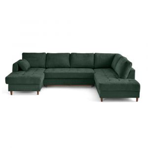 Anna - canap&eacute; panoramique d'angle droit 7 places convertible avec coffre en velours textur&eacute; - Vert