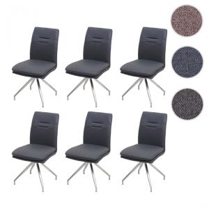 Mendler 6x chaise de salle à manger HWC-H70 tissu/textile acier inoxydable brossé ~ gris foncé