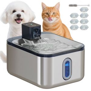 Pawhut Fontaine à eau pour chat - en inox - 5L - indicateur LED pompe silencieuse 3-étapes de filtrations chargeur USB -